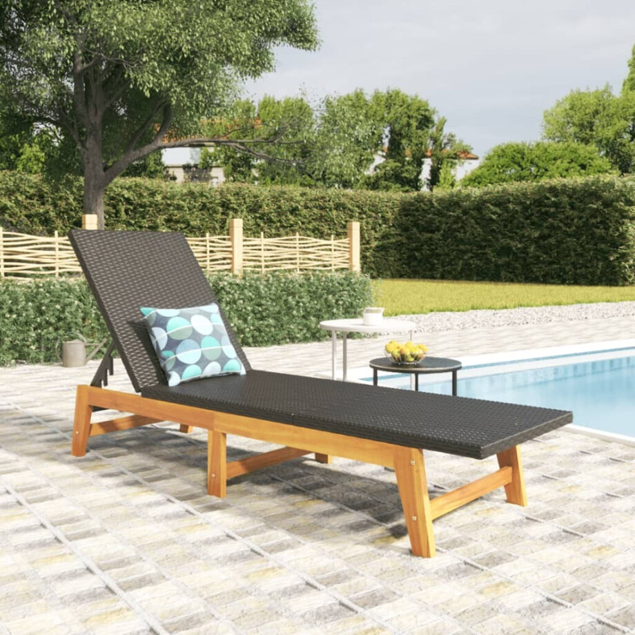 vidaXL Ligbed poly rattan en massief acaciahout zwart en bruin afbeelding 1
