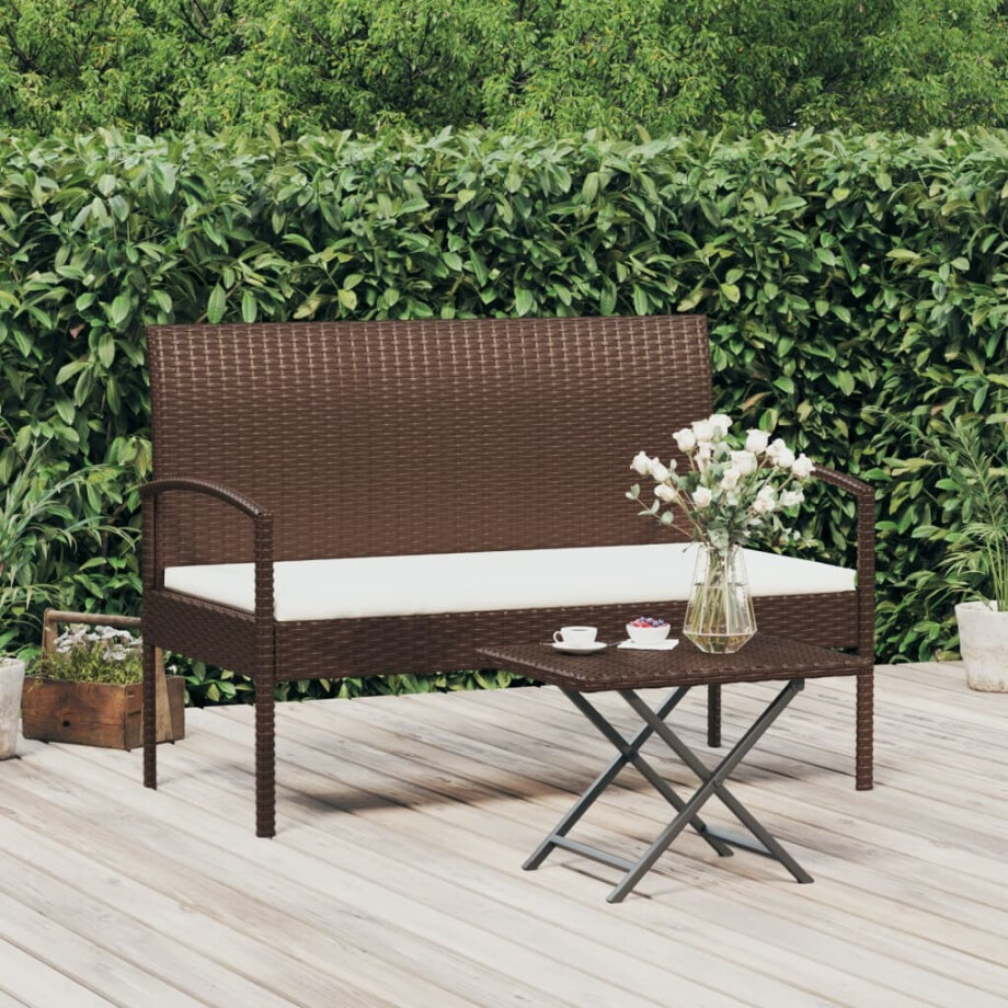 vidaXL Tuinbank met kussen 105 cm poly rattan bruin afbeelding 1