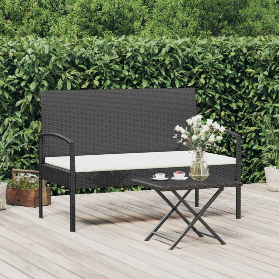 vidaXL Tuinbank met kussen 105 cm poly rattan zwart afbeelding 1