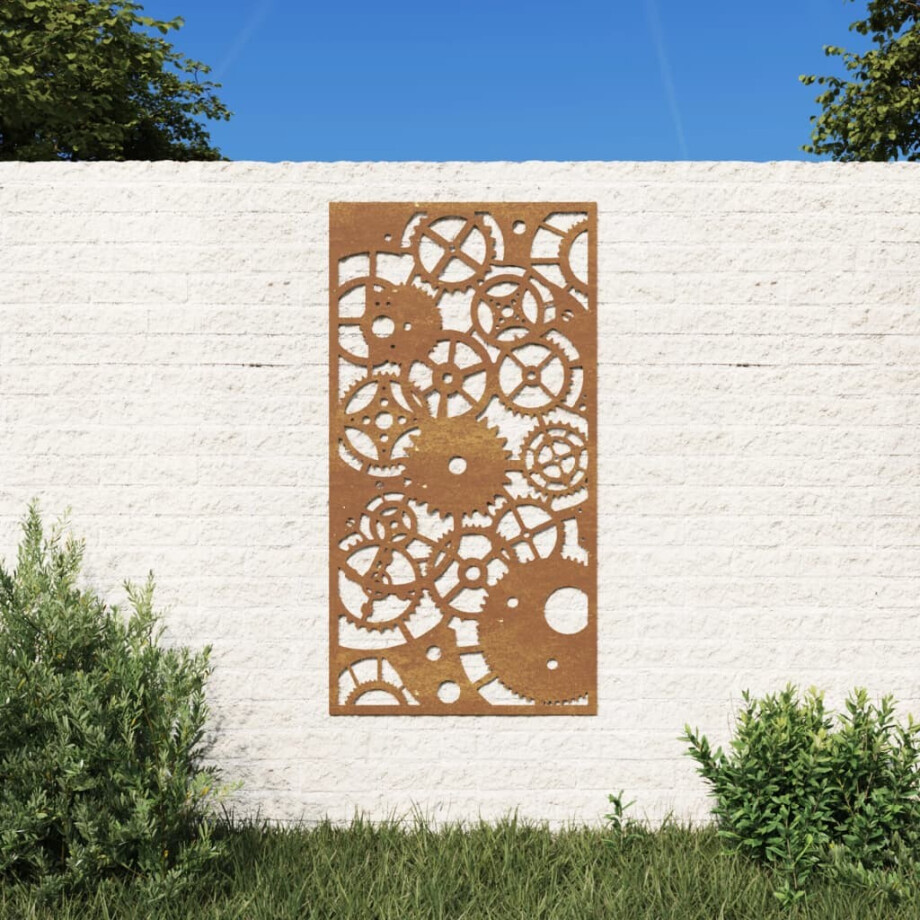 vidaXL Wanddecoratie tuin tandwielontwerp 105x55 cm cortenstaal afbeelding 1