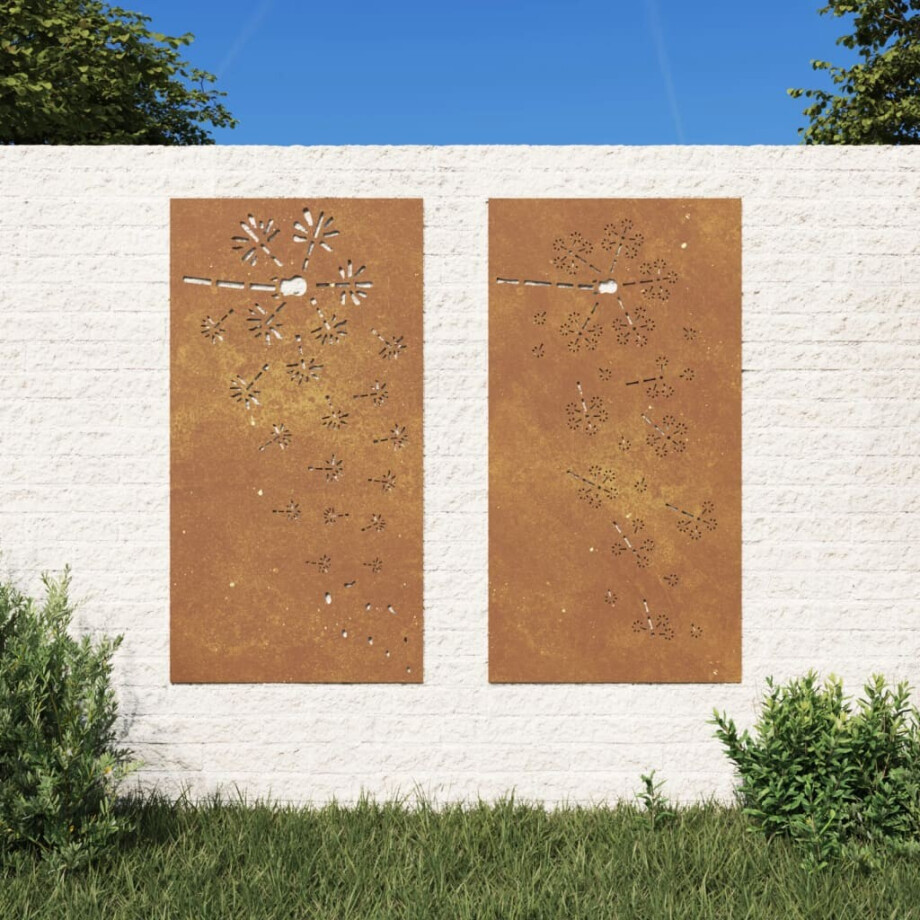vidaXL Wanddecoratie tuin 2 st bloemenontwerp 105x55 cm cortenstaal afbeelding 1