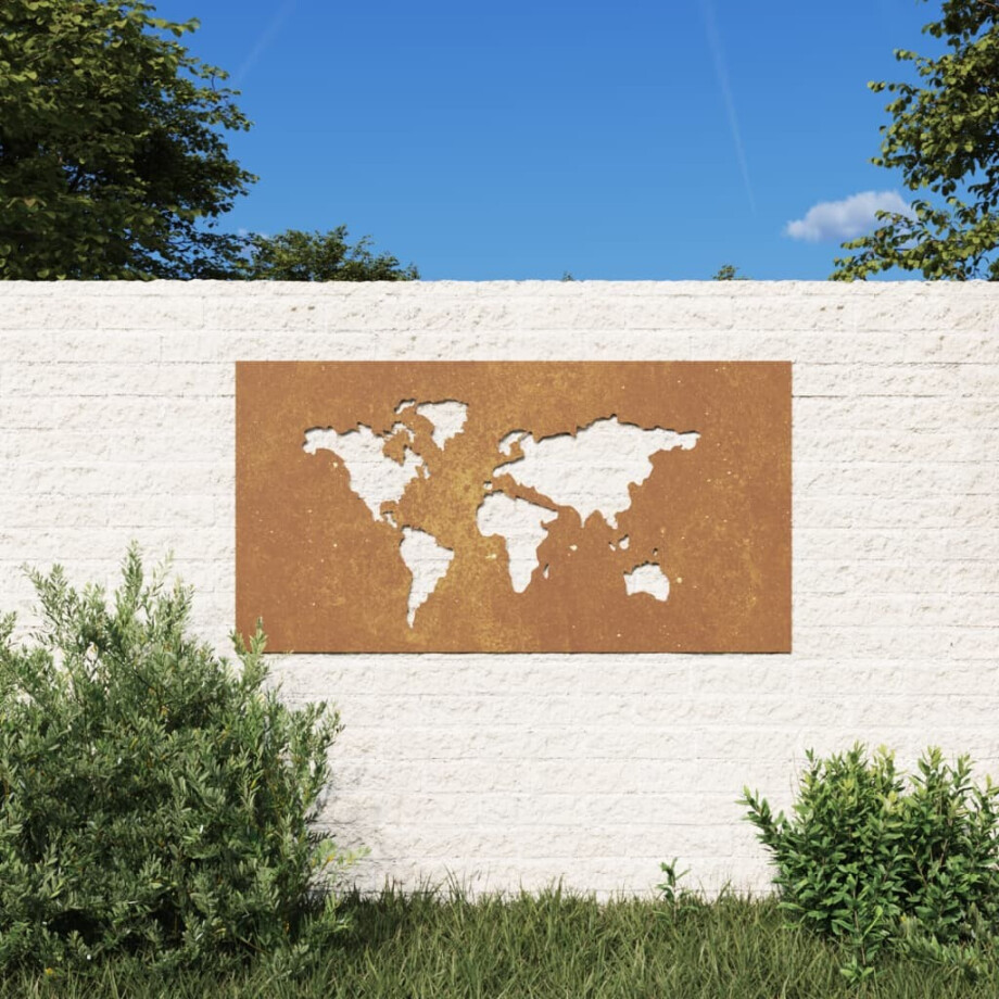 vidaXL Wanddecoratie tuin wereldkaartontwerp 105x55 cm cortenstaal vidaXL Wanddecoratie tuin wereldkaartontwerp 105x55 cm cortenstaal afbeelding 1
