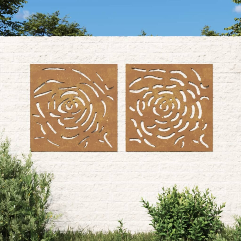 vidaXL Wanddecoratie tuin 2 st rozenontwerp 55x55 cm cortenstaal afbeelding 1