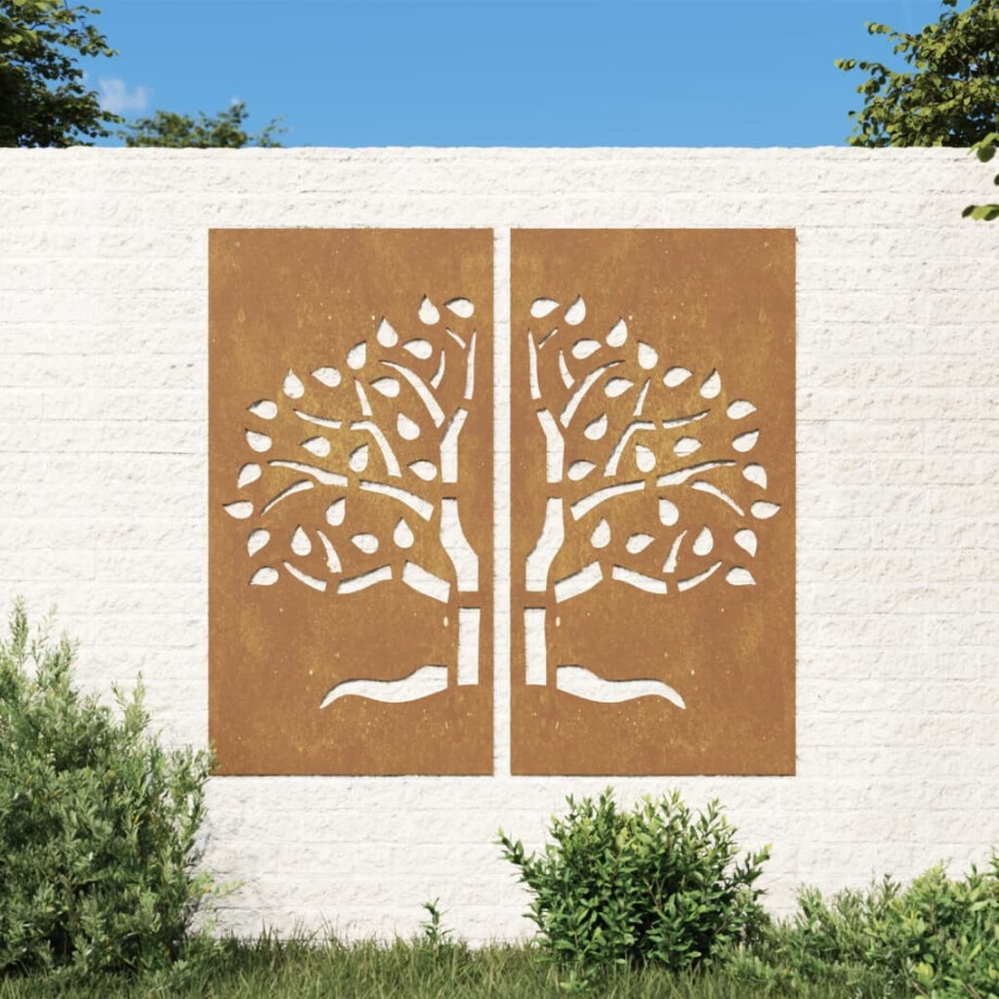 vidaXL Wanddecoratie tuin 2 st boomontwerp 105x55 cm cortenstaal afbeelding 1