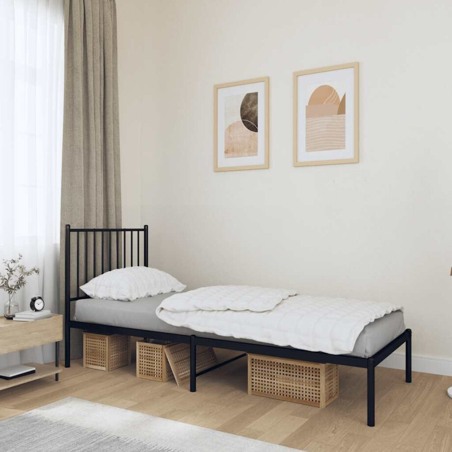 vidaXL Bedframe met hoofdbord metaal zwart 75x190 cm vidaXL Bedframe met hoofdbord metaal zwart 75x190 cm afbeelding 1