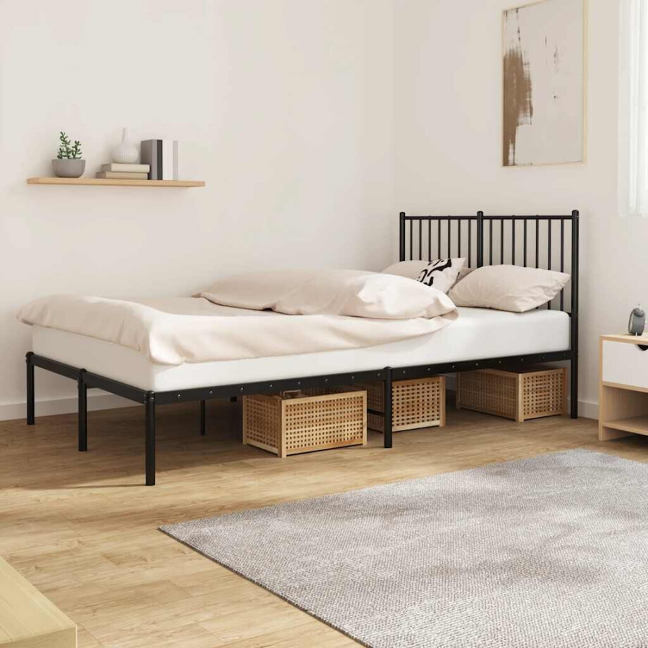 vidaXL Bedframe met hoofdbord metaal zwart 120x190 cm afbeelding 1