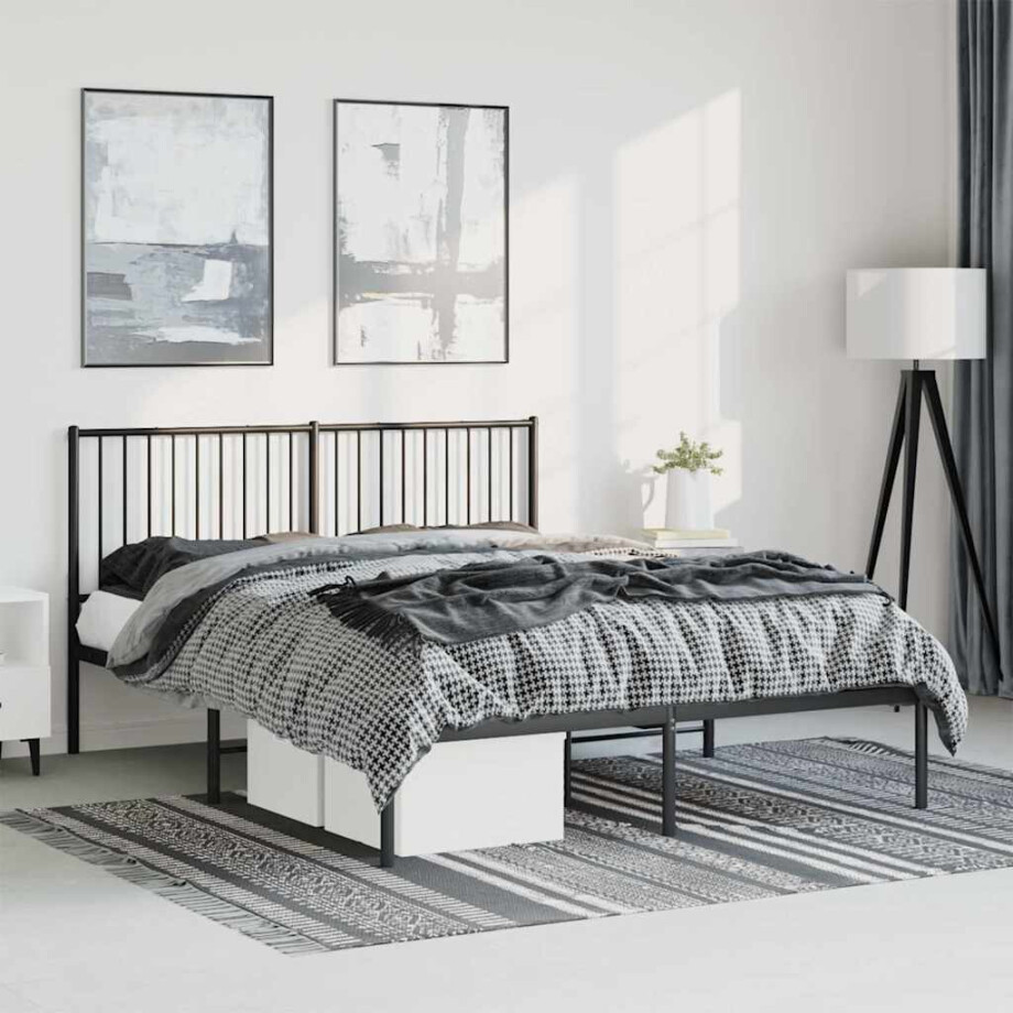 vidaXL Bedframe met hoofdbord metaal zwart 150x200 cm afbeelding 1