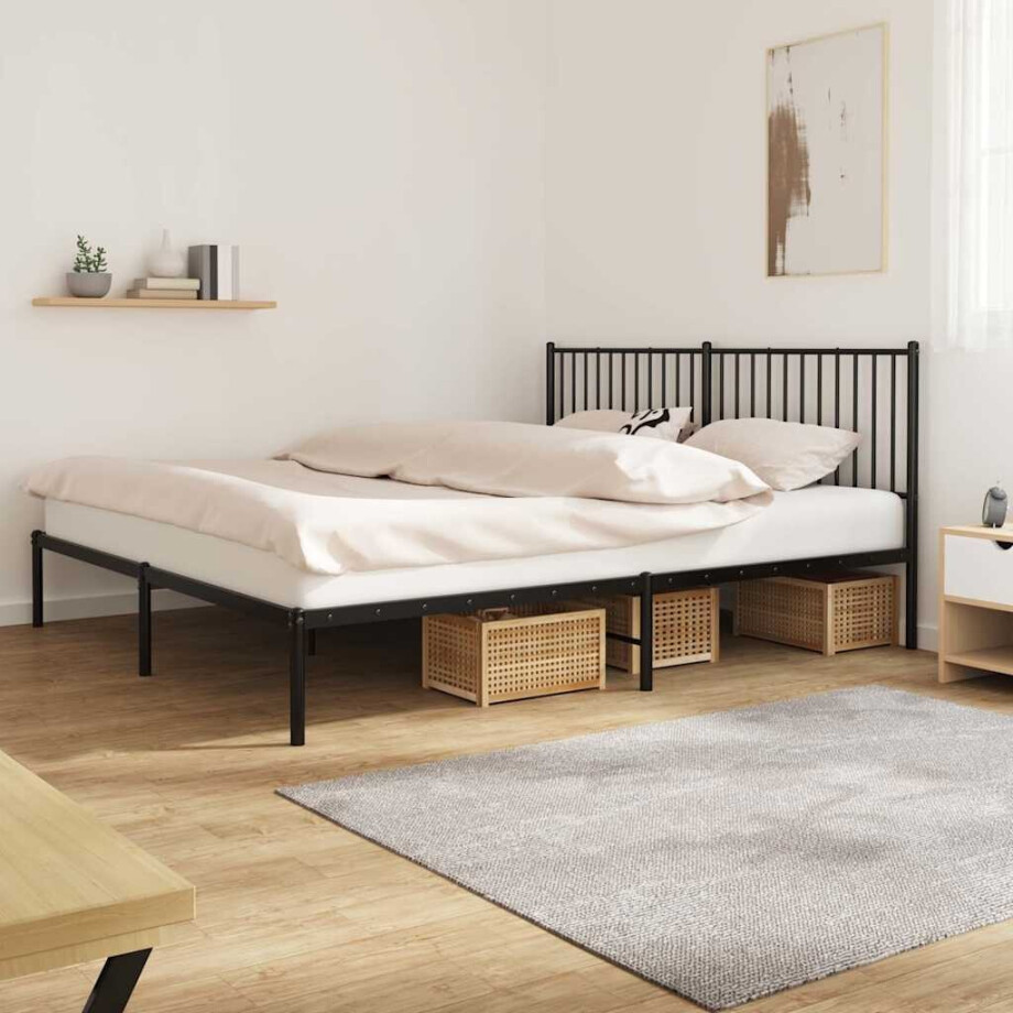 vidaXL Bedframe met hoofdbord metaal zwart 180x200 cm afbeelding 1