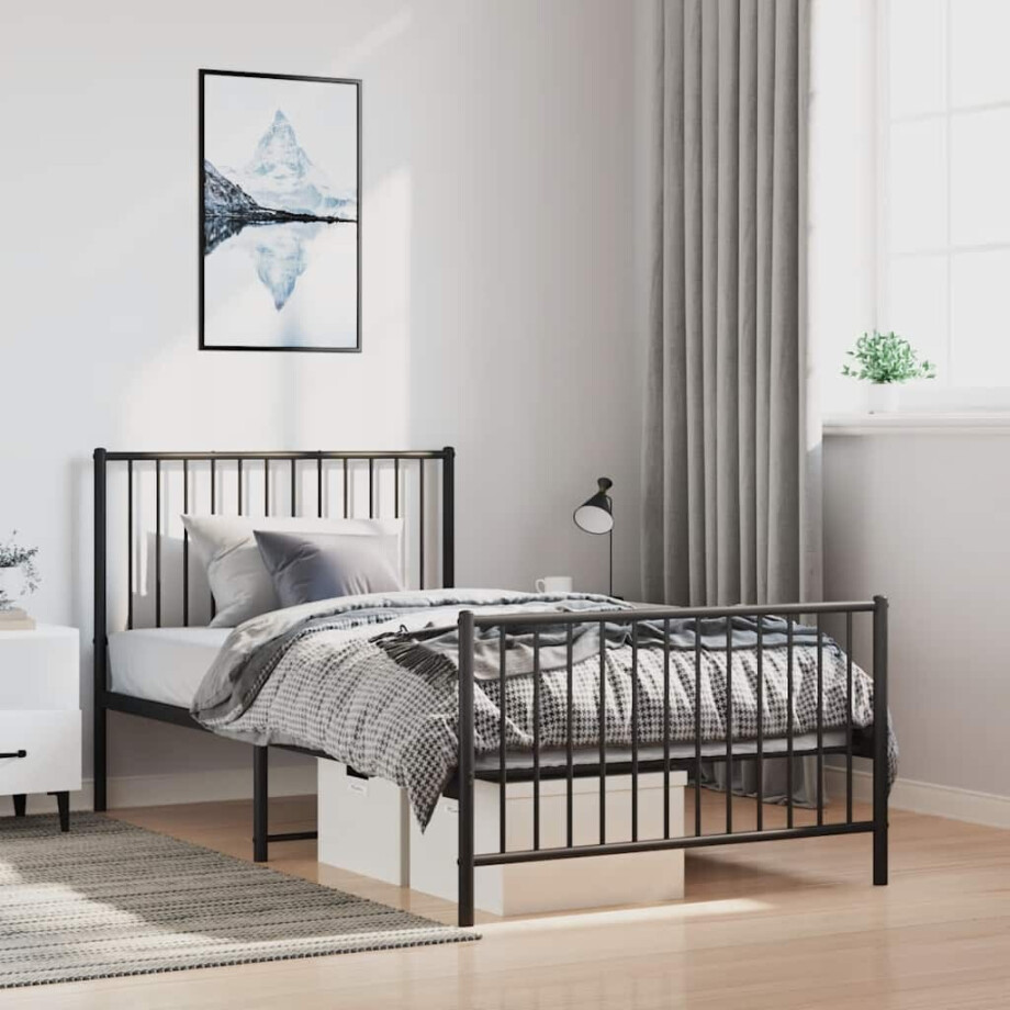 vidaXL Bedframe met hoofd- en voeteneinde metaal zwart 100x190 cm afbeelding 1
