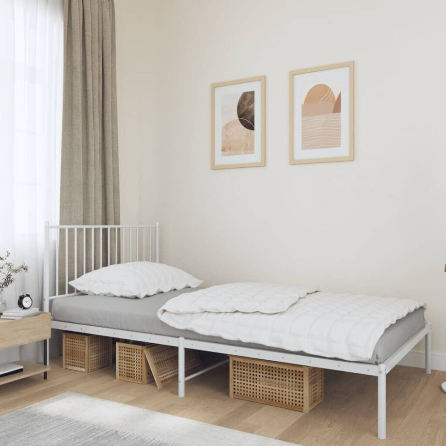 vidaXL Bedframe met hoofdbord metaal wit 107x203 cm afbeelding 1
