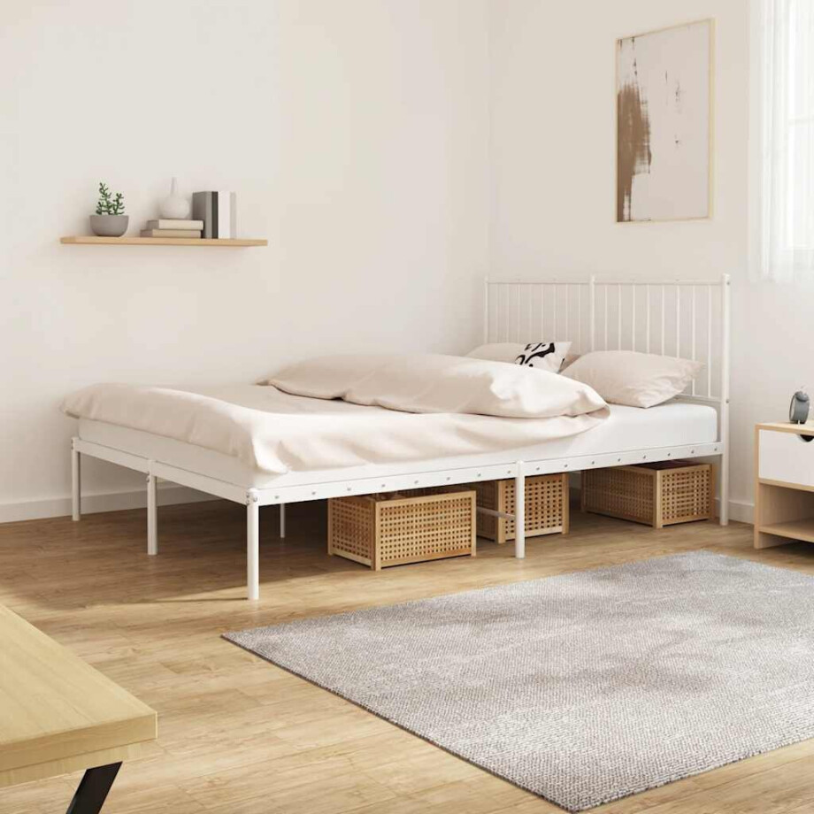 vidaXL Bedframe met hoofdbord metaal wit 140x200 cm afbeelding 1