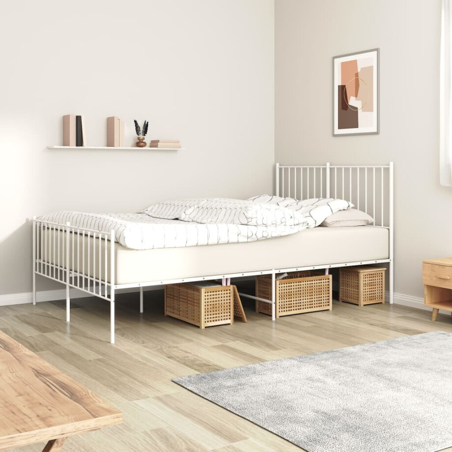 vidaXL Bedframe met hoofd- en voeteneinde metaal wit 120x200 cm vidaXL Bedframe met hoofd- en voeteneinde metaal wit 120x200 cm afbeelding 1