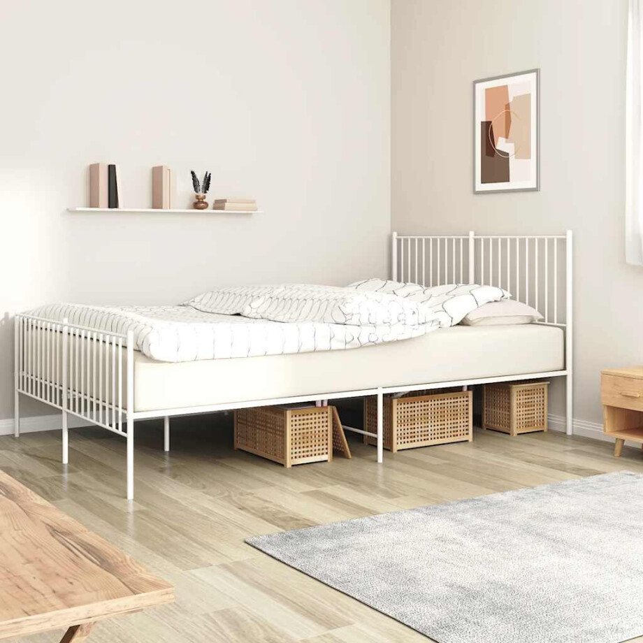 vidaXL Bedframe met hoofd- en voeteneinde metaal wit 160x200 cm vidaXL Bedframe met hoofd- en voeteneinde metaal wit 160x200 cm afbeelding 1
