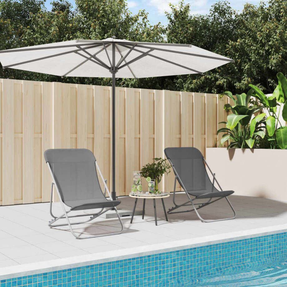 vidaXL Strandstoelen 2 st textileen en gepoedercoat staal grijs afbeelding 1