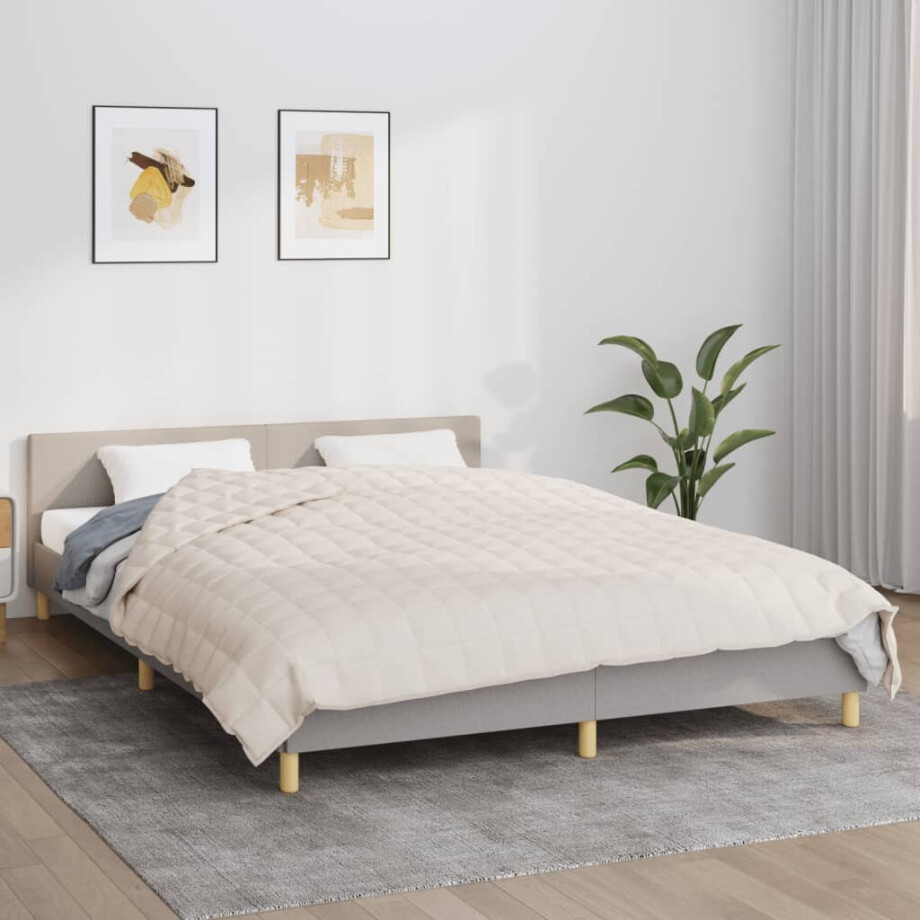 vidaXL Verzwaringsdeken 200x220 cm 13 kg stof lichtcrèmekleurig afbeelding 1