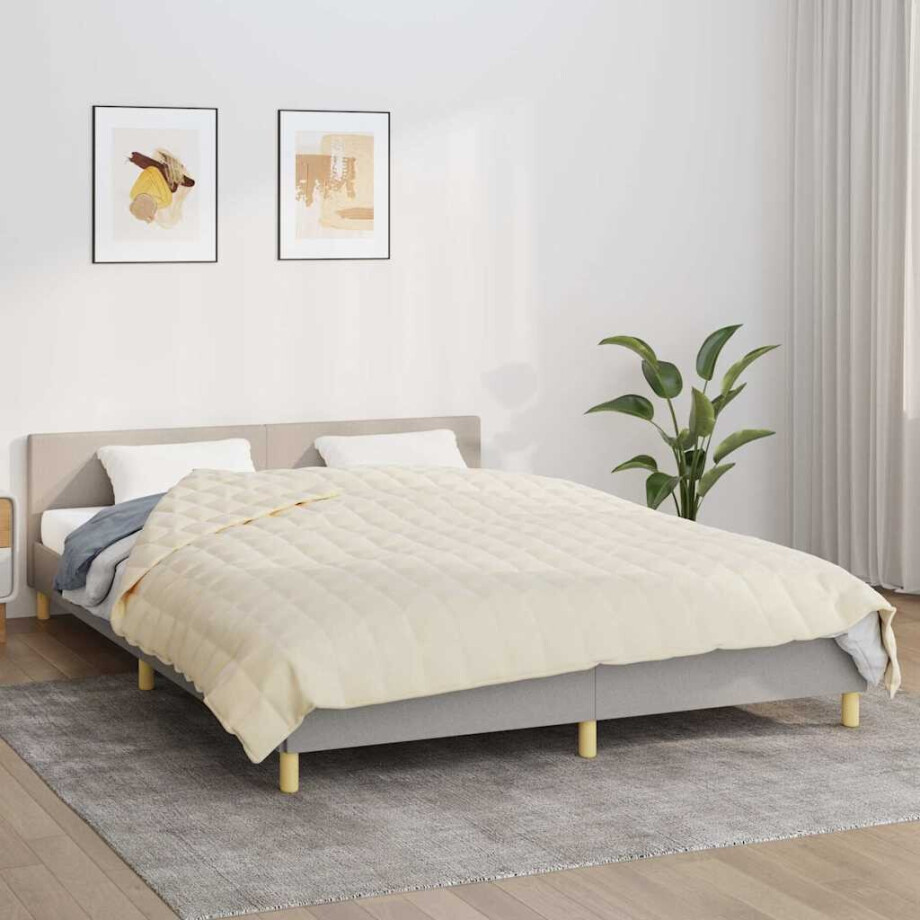 vidaXL Verzwaringsdeken 220x240 cm 15 kg stof lichtcrèmekleurig afbeelding 1
