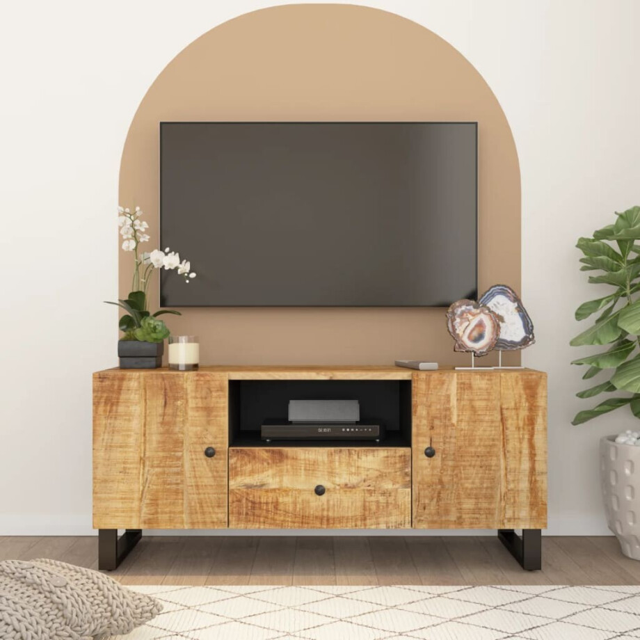 vidaXL Tv-meubel 105x33,5x46 cm massief mangohout en bewerkt hout afbeelding 1