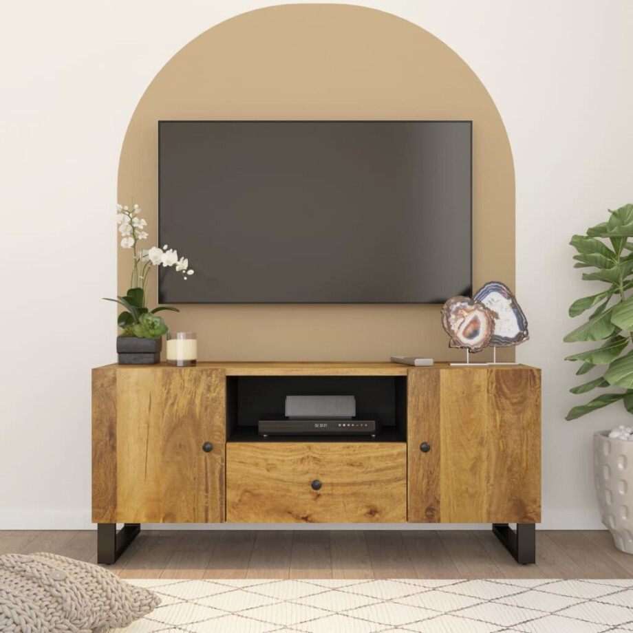 vidaXL Tv-meubel 105x33,5x46 cm massief mangohout en bewerkt hout vidaXL Tv-meubel 105x33,5x46 cm massief mangohout en bewerkt hout afbeelding 1