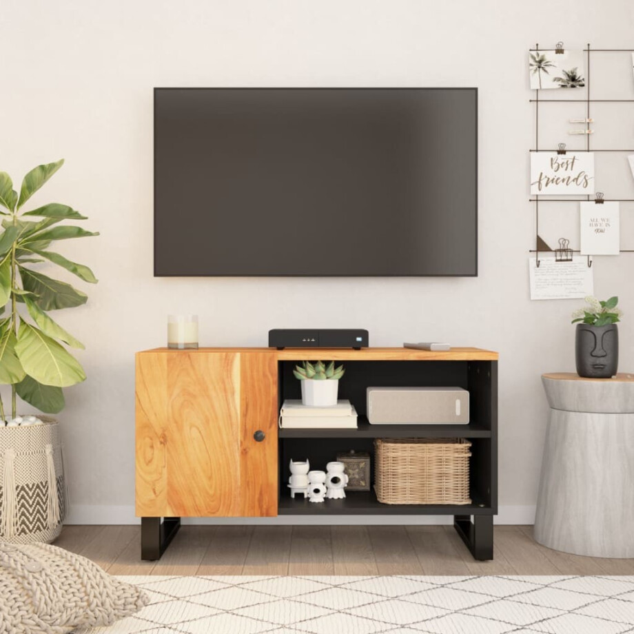 vidaXL Tv-meubel 80x33x46 cm massief acaciahout en bewerkt hout vidaXL Tv-meubel 80x33x46 cm massief acaciahout en bewerkt hout afbeelding 1
