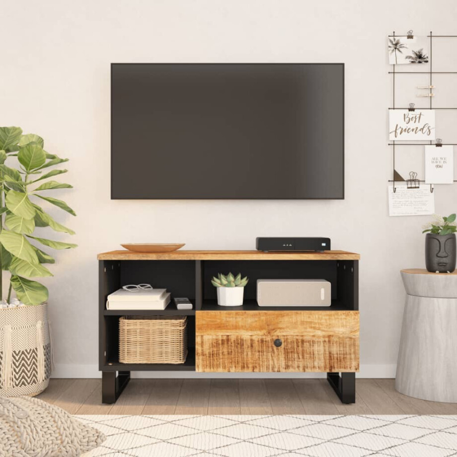 vidaXL Tv-meubel 80x33x46 cm massief mangohout en bewerkt hout vidaXL Tv-meubel 80x33x46 cm massief mangohout en bewerkt hout afbeelding 1