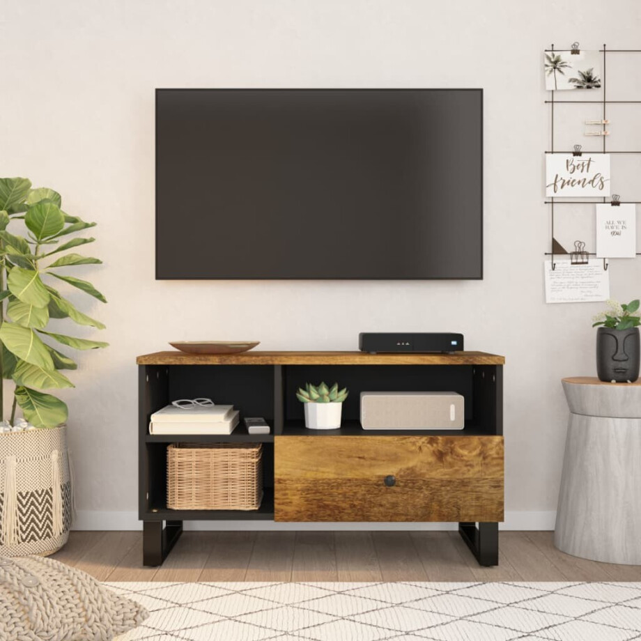 vidaXL Tv-meubel 80x33x46 cm massief mangohout en bewerkt hout afbeelding 1