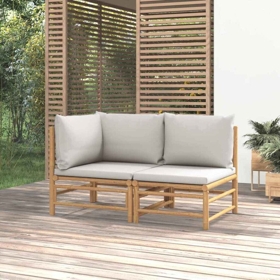 vidaXL 2-delige Loungeset met kussens bamboe lightgrijs vidaXL 2-delige Loungeset met kussens bamboe lightgrijs afbeelding 1