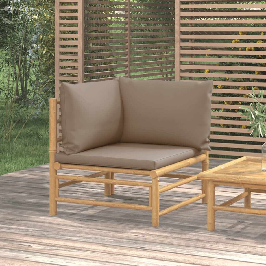 vidaXL Tuinhoekbank met kussens bamboe taupe afbeelding 1