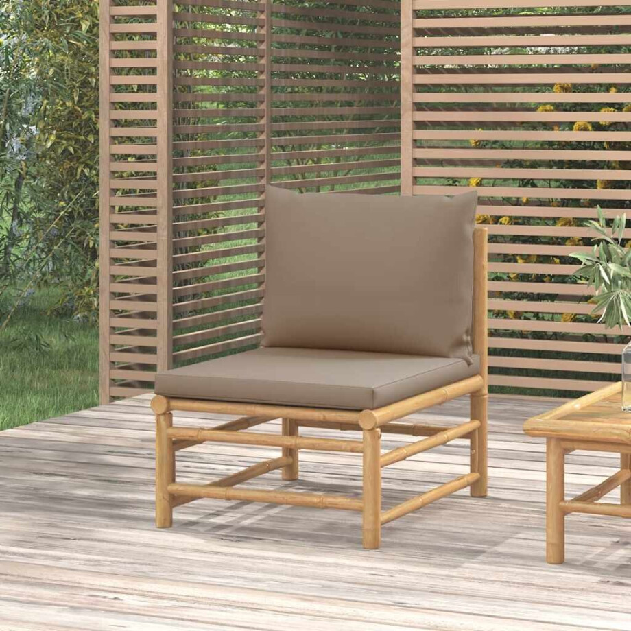 vidaXL Tuinmiddenbank met kussens bamboe taupe afbeelding 1
