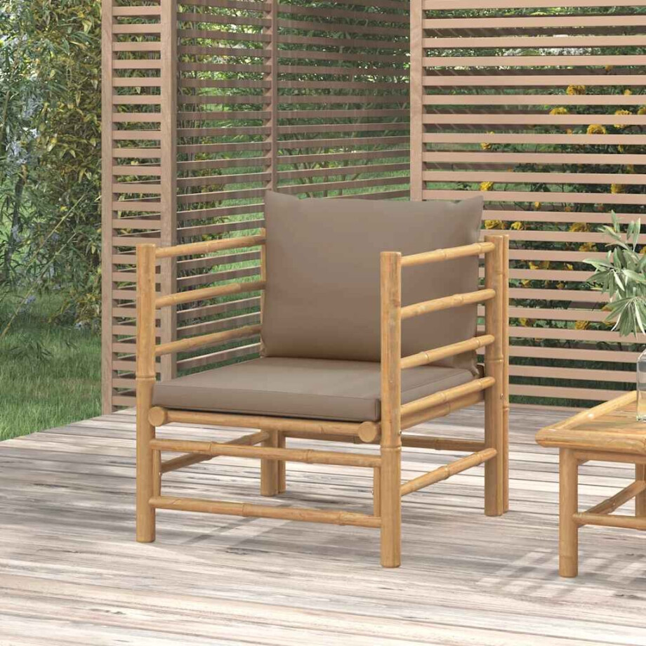 vidaXL Tuinbank met kussens bamboe taupe vidaXL Tuinbank met kussens bamboe taupe afbeelding 1