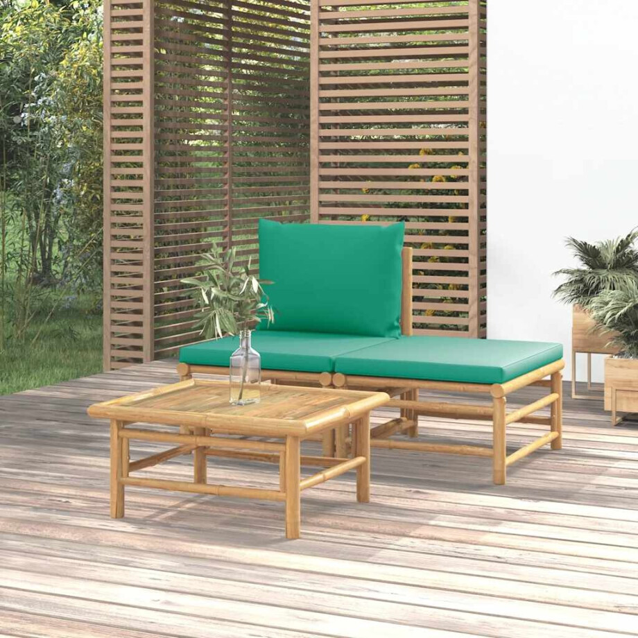 vidaXL 3-delige Loungeset met kussens bamboe groen vidaXL 3-delige Loungeset met kussens bamboe groen afbeelding 1
