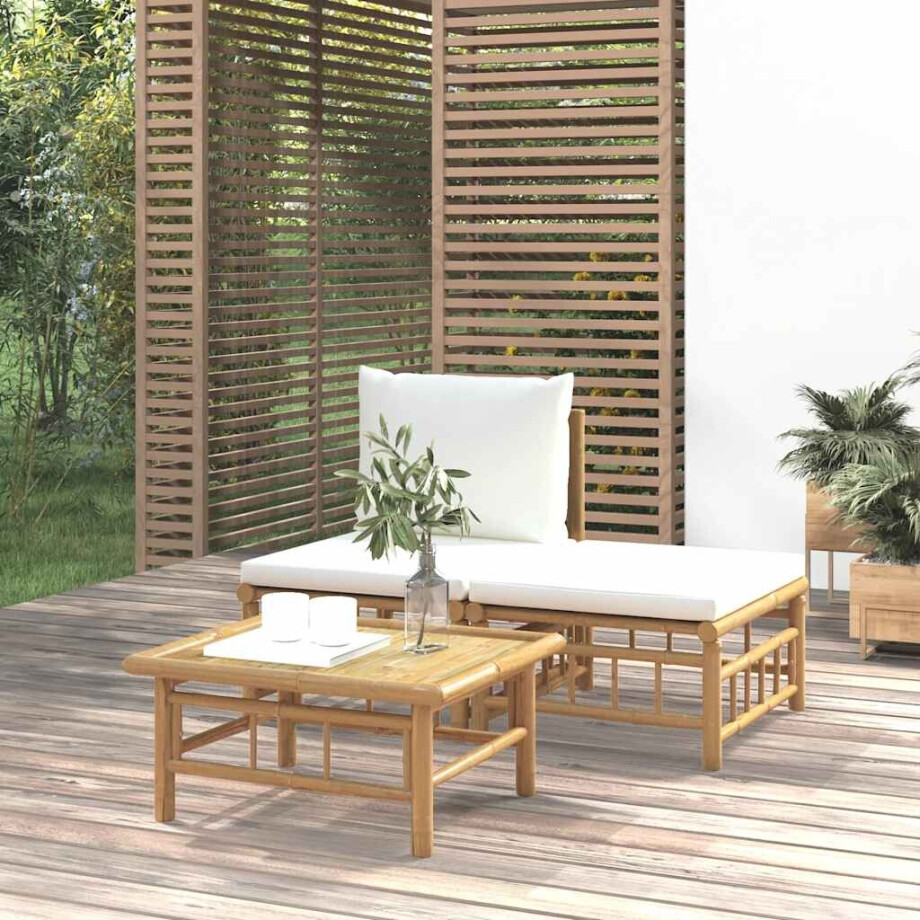 vidaXL 3-delige Loungeset met kussens bamboe crèmewit vidaXL 3-delige Loungeset met kussens bamboe crèmewit afbeelding 1