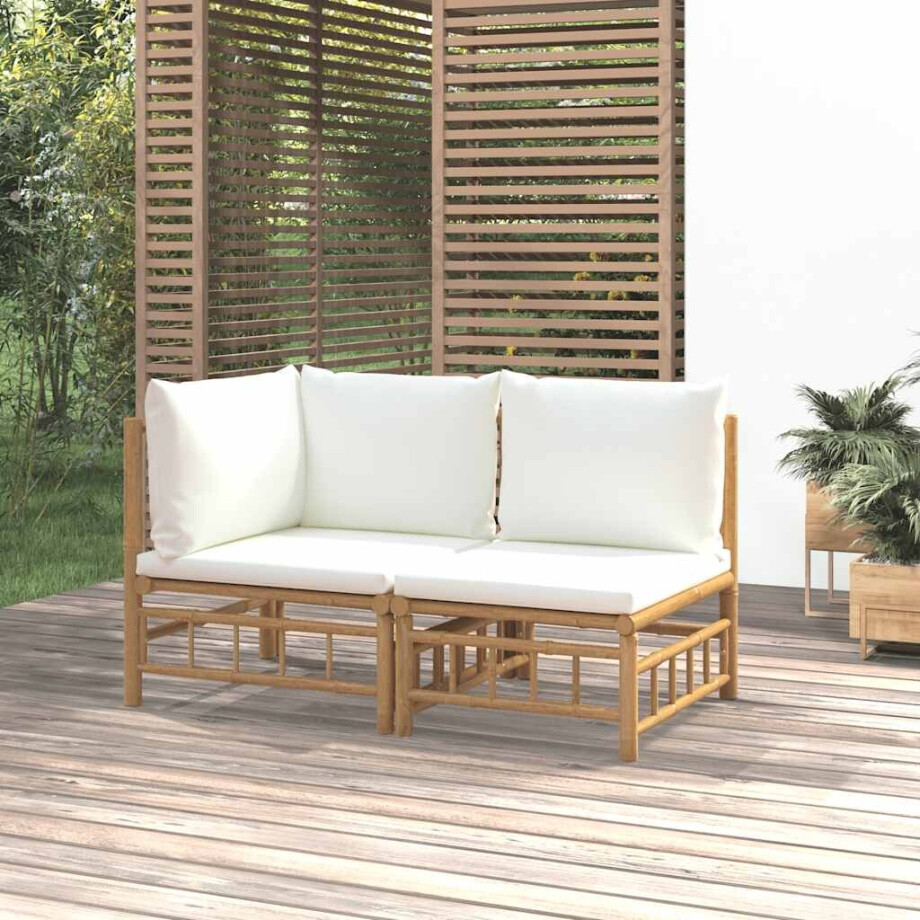 vidaXL 2-delige Loungeset met kussens bamboe crèmewit vidaXL 2-delige Loungeset met kussens bamboe crèmewit afbeelding 1