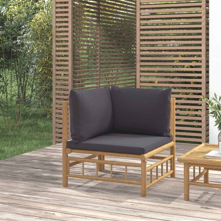 vidaXL Tuinhoekbank met kussens bamboe donkergrijs afbeelding 1
