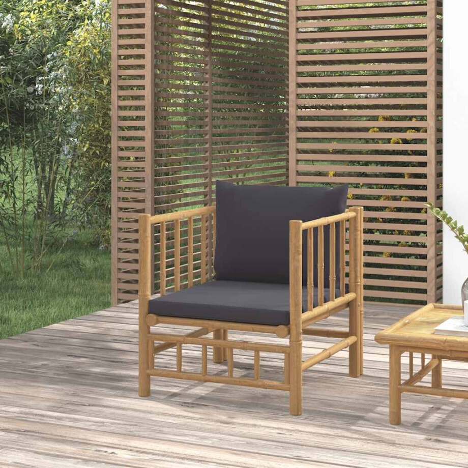 vidaXL Tuinbank met kussens bamboe donkergrijs afbeelding 1