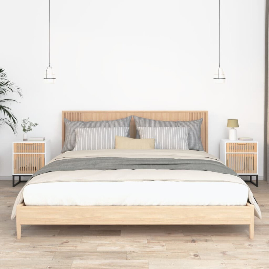 vidaXL Nachtkastjes 2 st 40x30x55,5 cm bewerkt hout en ijzer wit afbeelding 1