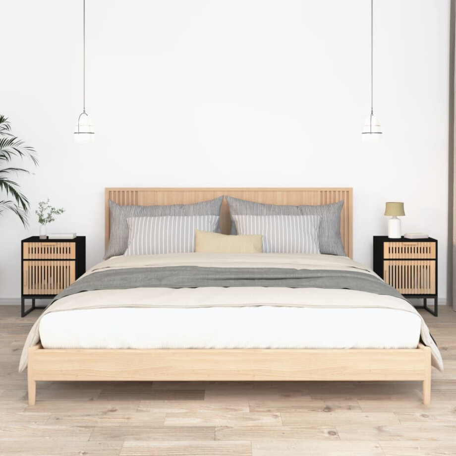 vidaXL Nachtkastjes 2 st 40x30x55,5 cm bewerkt hout en ijzer zwart afbeelding 1