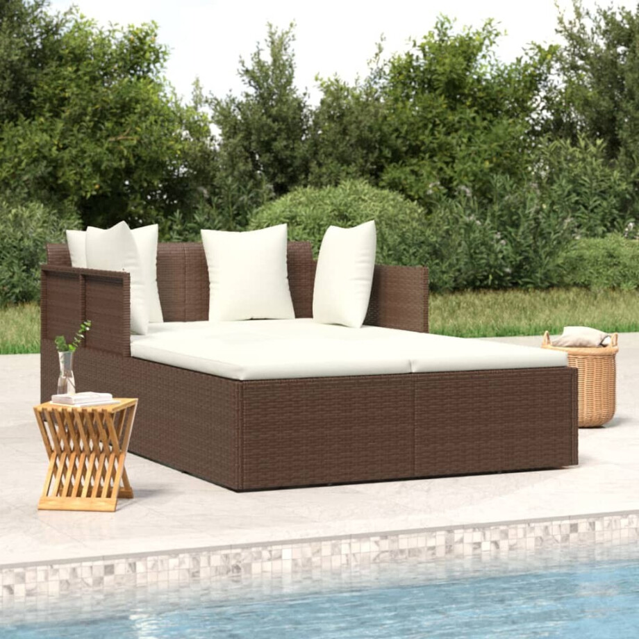vidaXL Ligbed met kussens 182x118x63 cm poly rattan bruin afbeelding 1