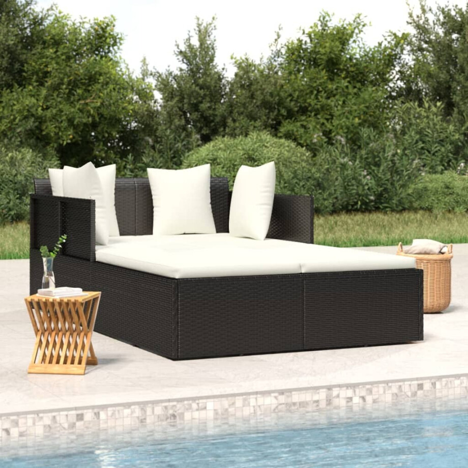 vidaXL Ligbed met kussens 182x118x63 cm poly rattan zwart vidaXL Ligbed met kussens 182x118x63 cm poly rattan zwart afbeelding 1