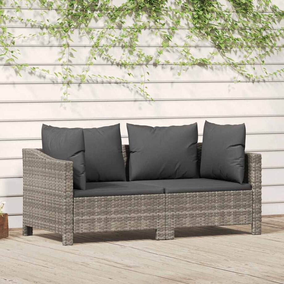 vidaXL 2-delige tuinloungeset met kussens grijs poly rattan vidaXL 2-delige tuinloungeset met kussens grijs poly rattan afbeelding 1
