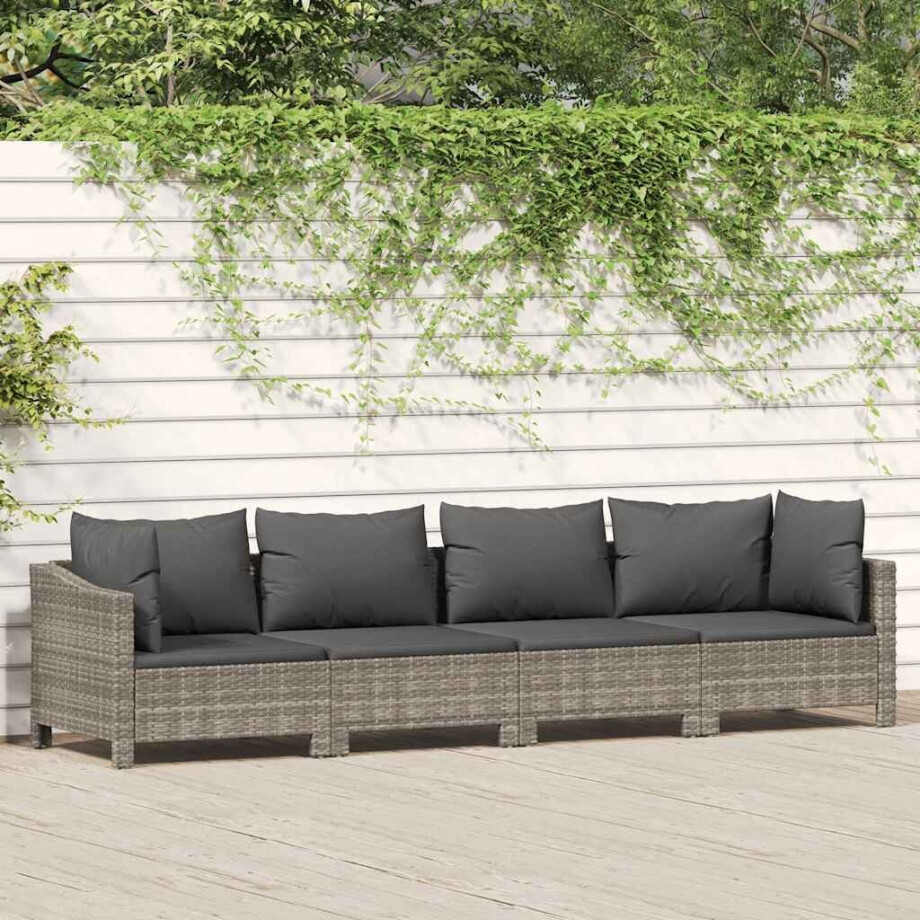 vidaXL 4-delige tuinloungeset met kussens grijs poly rattan afbeelding 1