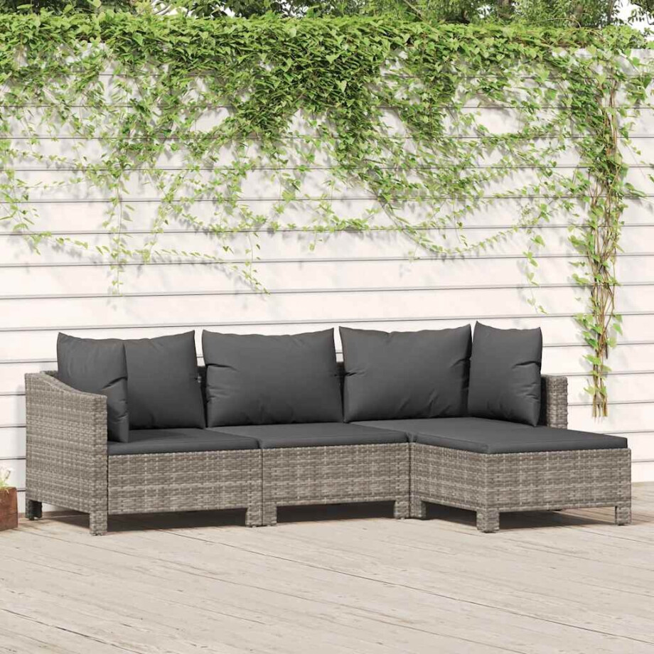 vidaXL 4-delige Loungeset met kussens poly rattan grijs vidaXL 4-delige Loungeset met kussens poly rattan grijs afbeelding 1