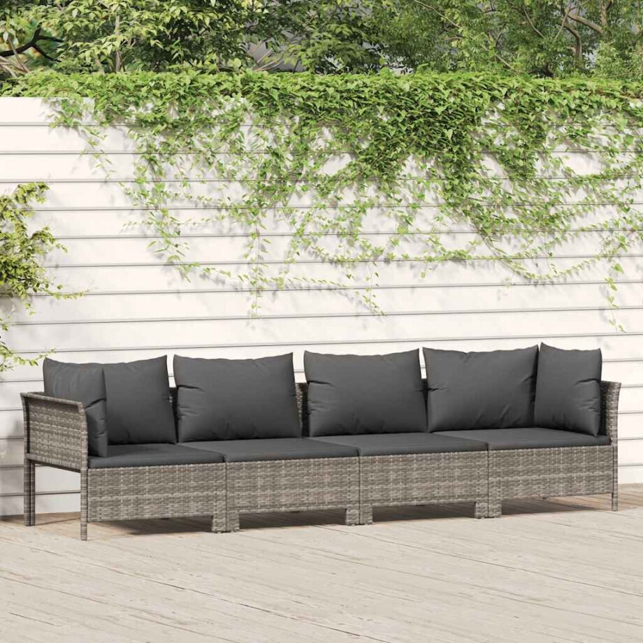 vidaXL 4-delige tuinloungeset met kussens grijs poly rattan afbeelding 1