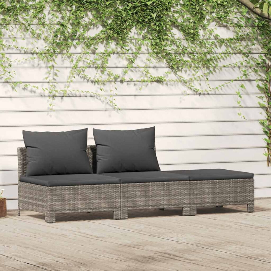 vidaXL 3-delige tuinloungeset met kussens grijs poly rattan vidaXL 3-delige tuinloungeset met kussens grijs poly rattan afbeelding 1