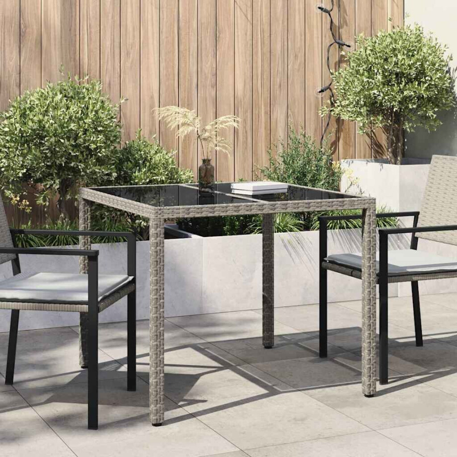 vidaXL Tuinstafel Grijs 90 x 90 x 75 cm poly rattan afbeelding 1