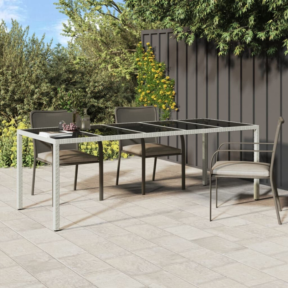 vidaXL Tuintafel 250x100x75 cm poly rattan en gehard glas wit afbeelding 1