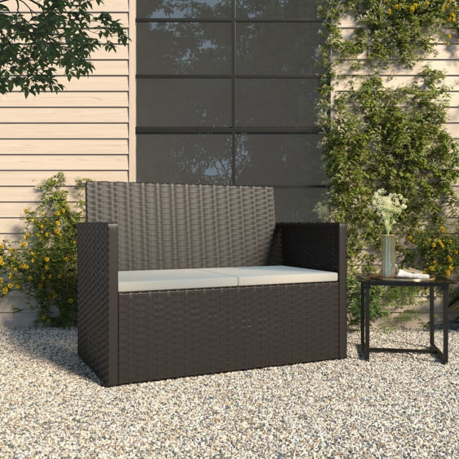 vidaXL Tuinbank met kussens 105 cm poly rattan zwart vidaXL Tuinbank met kussens 105 cm poly rattan zwart afbeelding 1