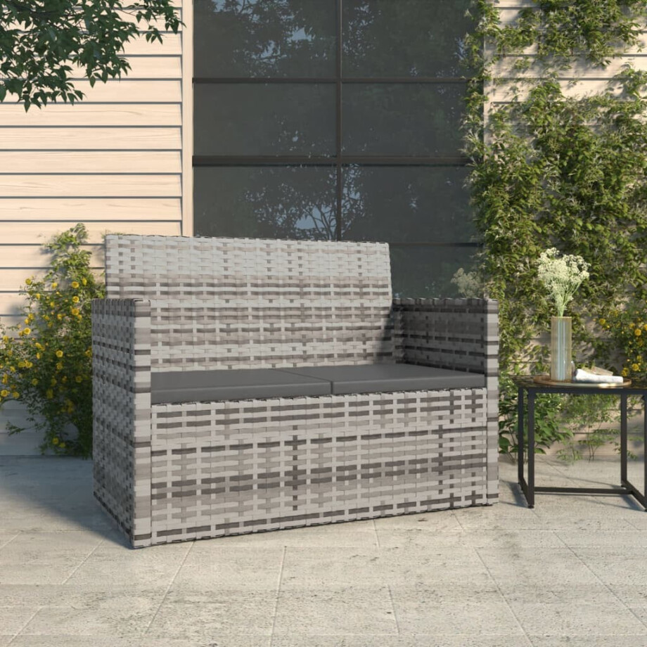 vidaXL Tuinbank met kussens 105 cm poly rattan grijs afbeelding 1