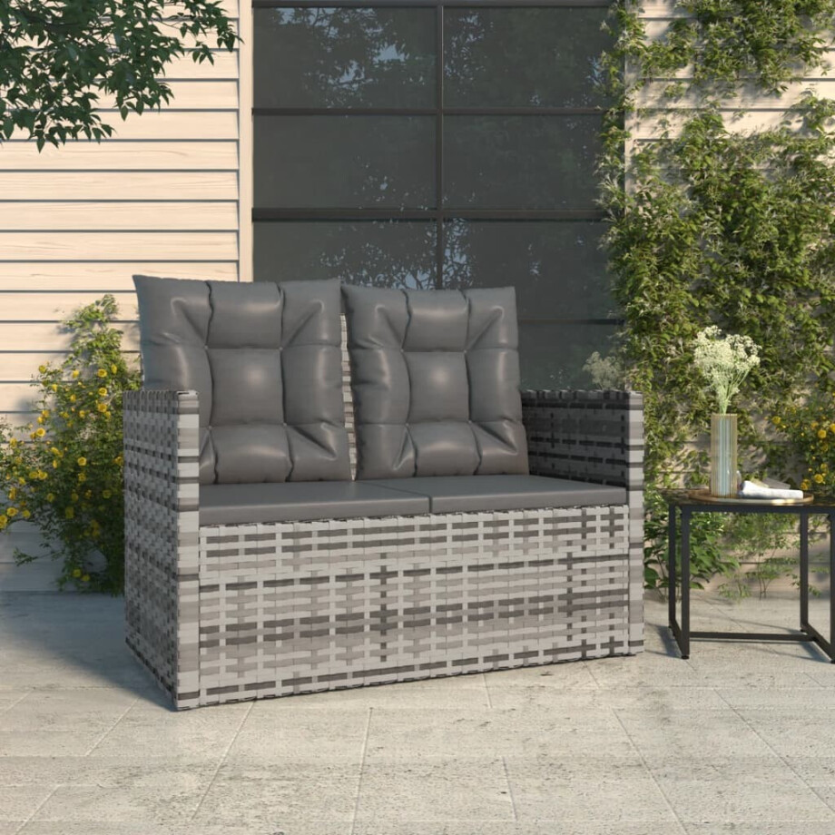 vidaXL Tuinbank met kussens 105 cm poly rattan grijs vidaXL Tuinbank met kussens 105 cm poly rattan grijs afbeelding 1