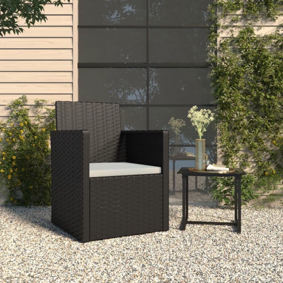 vidaXL Tuinstoel met kussen poly rattan zwart afbeelding 1