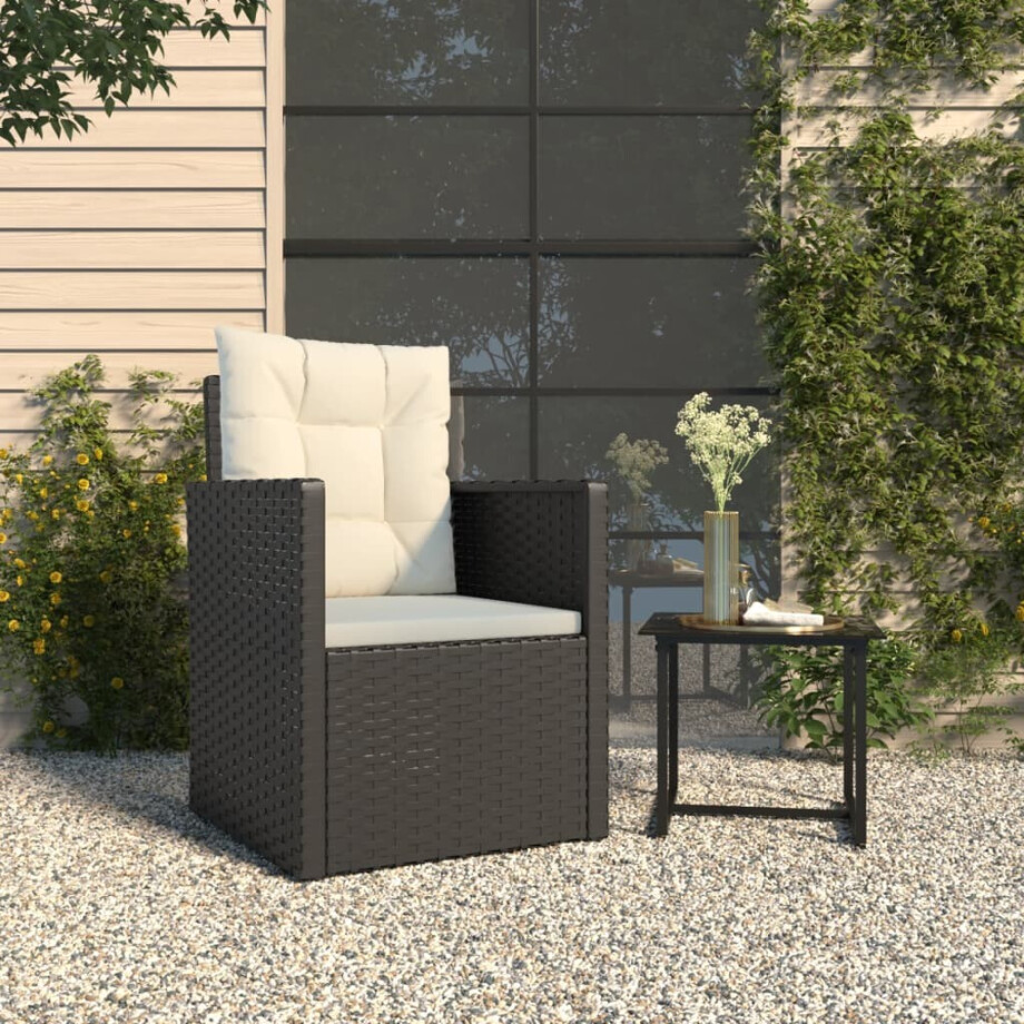 vidaXL Tuinstoel met kussens poly rattan zwart afbeelding 1